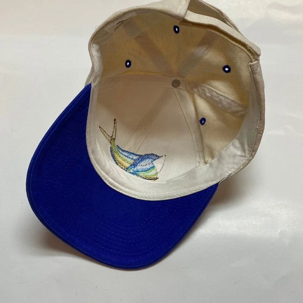 Vintage Mahi Mahi Dorado Fishing‎ Hat Blue Cream Embroidered Trucker Cap